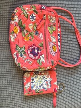 Vera Bradley Coral Floral Quilted Crossbody with Matching ID Wallet